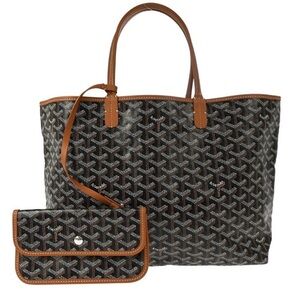 Fashion Black W/ Brown Leather Lining And Matching Attached Mono Pouch Tote Bag